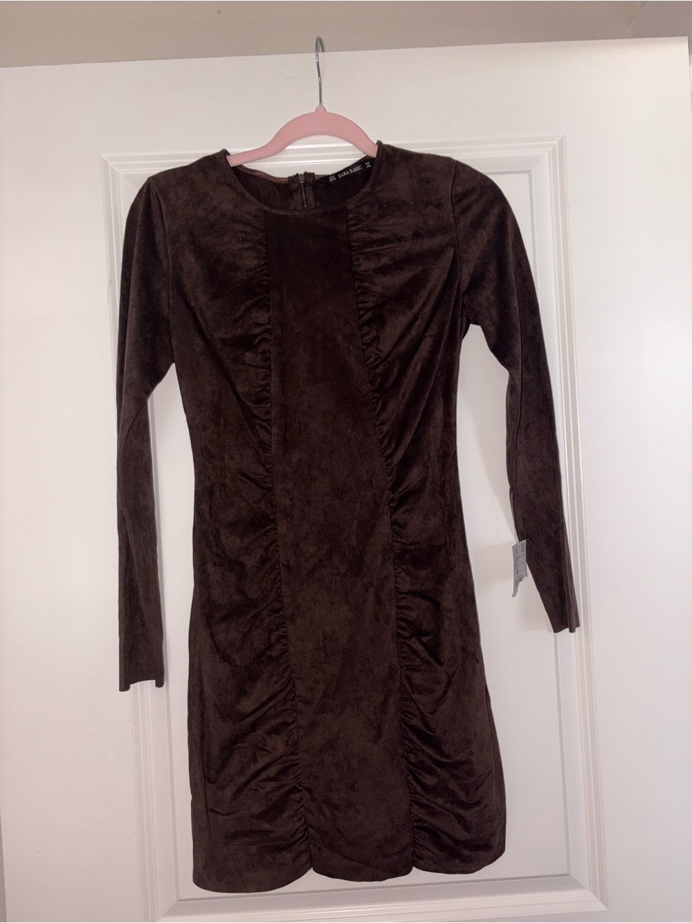 Zara Dark Brown Long Sleeve Ruched Mini Dress
